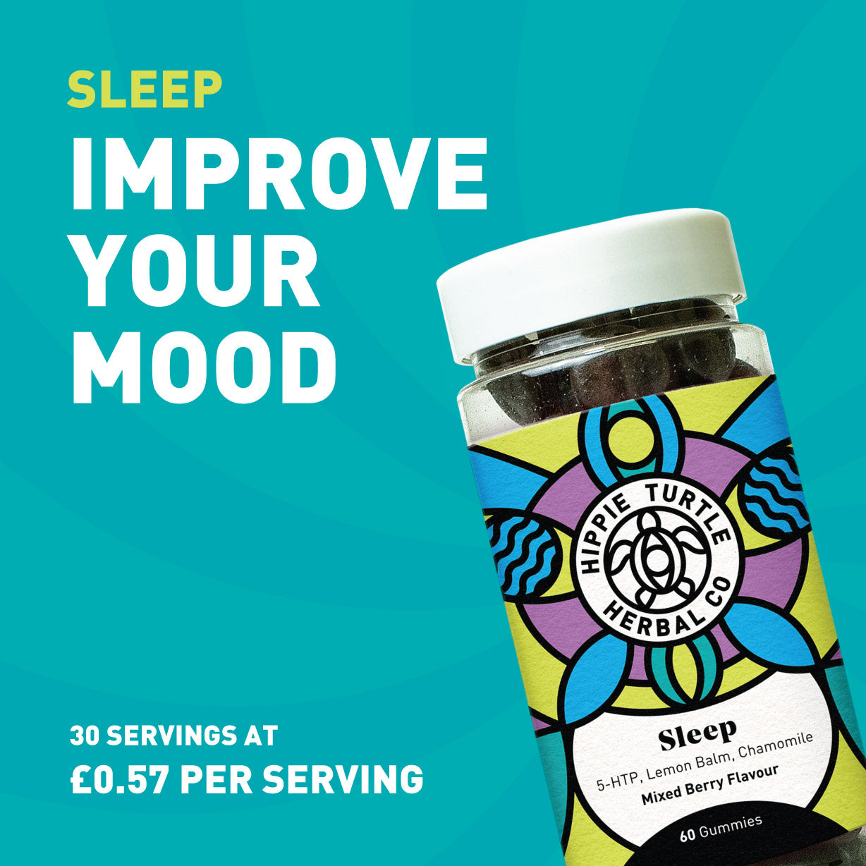 5 HTP gummies with lemon balm, chamomile, b vitamins and zinc for better sleep and mood