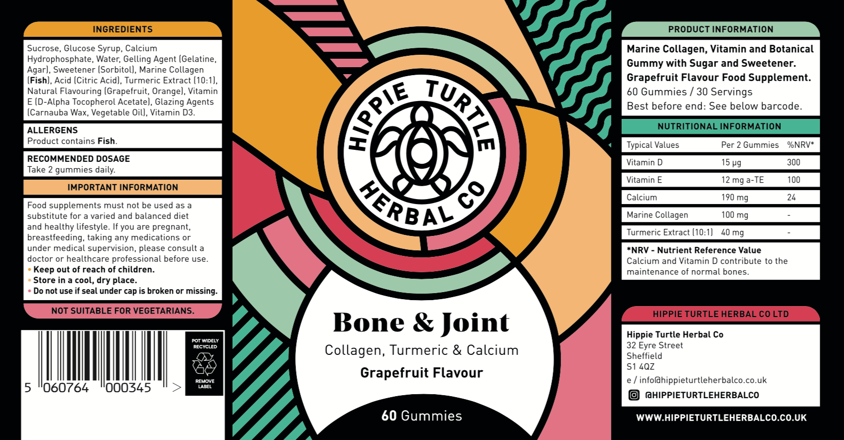 Bone and joint supplement gummies with marine collagen, calcium and turmeric to help support healthy joints
