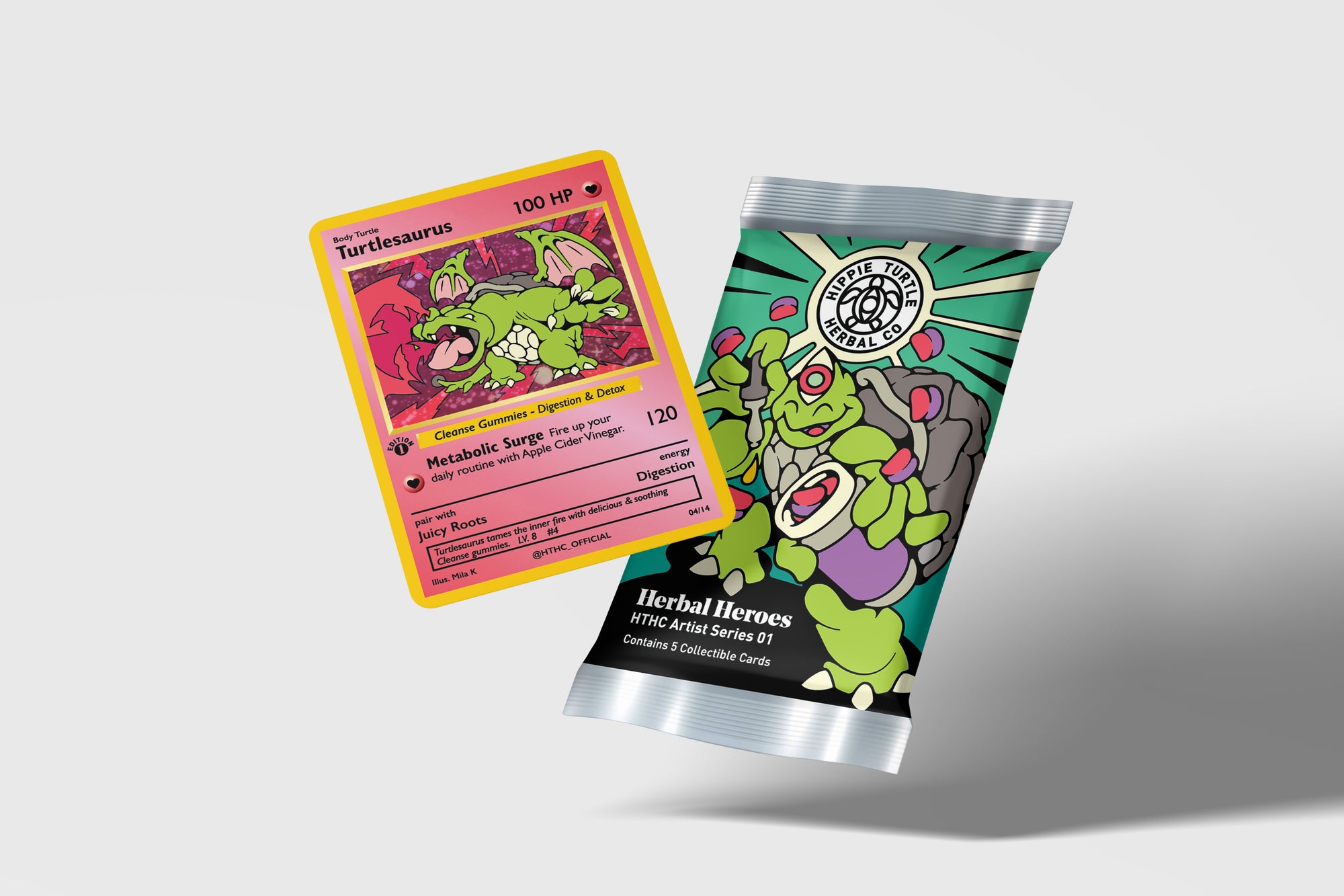 Herbal Heroes TCG Booster Pack with collectable card. Included in the HTHC Artist Series 01: Collectors Toolkit which also contains ashwagandha gummies and shilajit gummies.