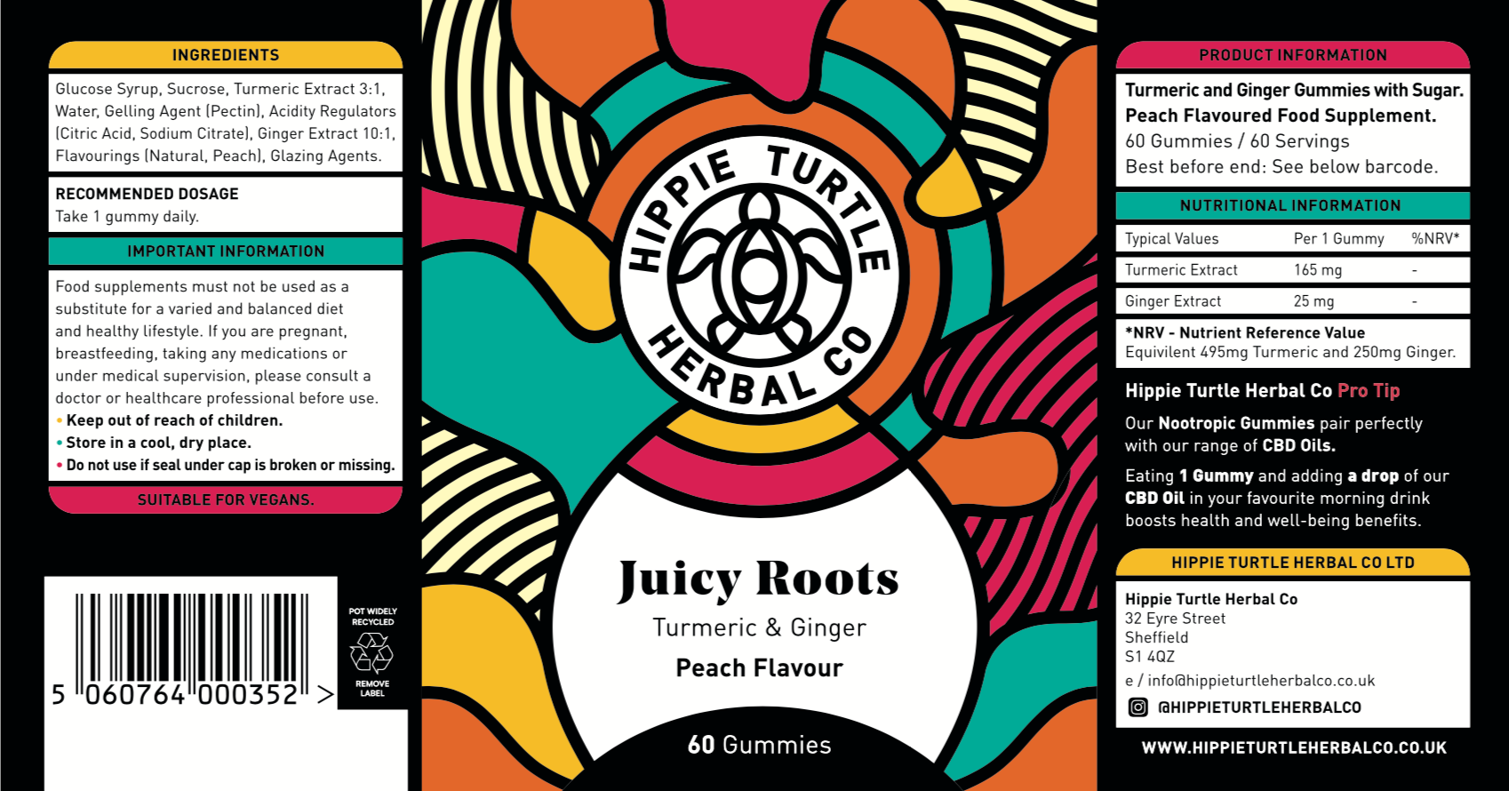 Juicy Roots chewable turmeric and ginger supplement gummies for digestive health and joint pain